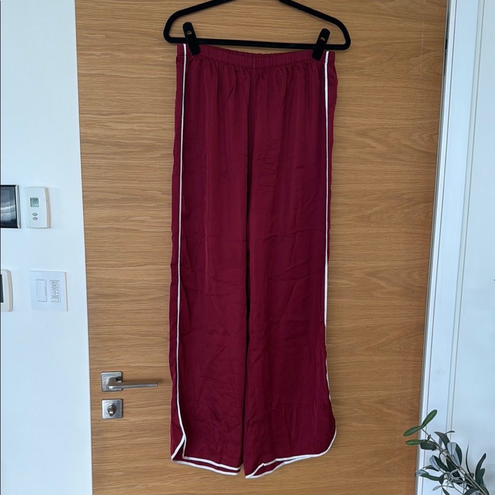 Aerie Red and White Maxi Trousers with Slit